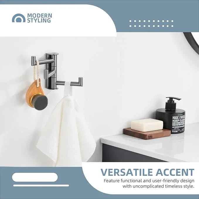 Angle Simple 3 Arms Towel Hook for Bathroom, SUS304 Stainless Steel Swivel Robe Coat Hook Wall Mounted, Foldable Towel Holder, Gunmetal Gray - ModernBath