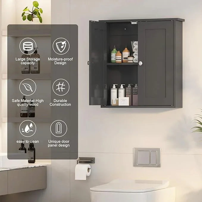 Black Bathroom Wall Cabinet,Medicine Cabinet Over Toilet,Bathroom Cabinet Wall Mounted with Shelves,Surface Mount Medicine Cabinet for Laundry Room,Kitchen,Storage Cabinet 22x23 - ModernBath