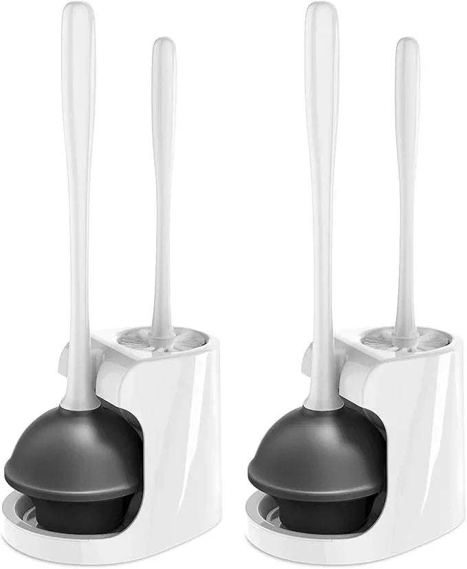 MR.SIGA Toilet Plunger and Bowl Brush Combo for Bathroom Cleaning, White, 2 Sets - ModernBath