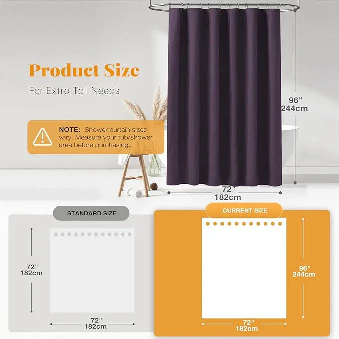 BTTN Extra Long Shower Curtain, 72x96 Inch Long Linen Textured Heavy Duty Fabric Shower Curtain Set with 12 Plastic Hooks, Tall Decorative Neutral Waterproof Cloth Shower Curtain for Bathroom, Purple - ModernBath