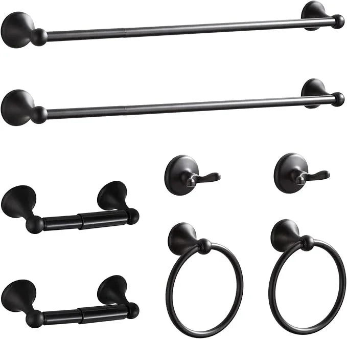 BGL Bathroom Hardware Set Matte Black Adjustable Expandable Bath Towel Bars Bathroom Accessory Set Towel Racks 8-Pieces Wall Mount - ModernBath