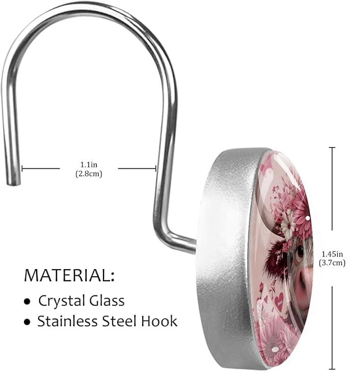 Highland Cows and Florals Rust Proof Shower Curtain Hooks 12Pcs for Bathroom Shower Rod, Decorative Shower Hooks Shower Curtain Hanger Rings Roller, Glass, Resin, Stainless Steel - ModernBath