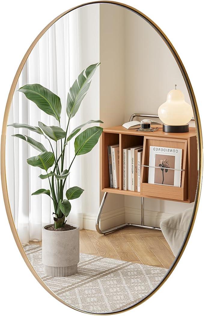 ANDY STAR Gold Oval Mirrors for Bathroom, 22x30 Inch Brushed Gold Stainless Steel Metal Framed Oval Wall Mirror, Modern Vanity Mirror Wall Mount Horizontal or Vertical - ModernBath