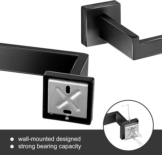 Bathroom Hardware Accessories Set 5 Pieces Matte Black Towel Bar Set, Wall Mounted Towel Rack Toilet Paper Holder Stainless Steel Bath Coat Hooks 24 Inch - ModernBath