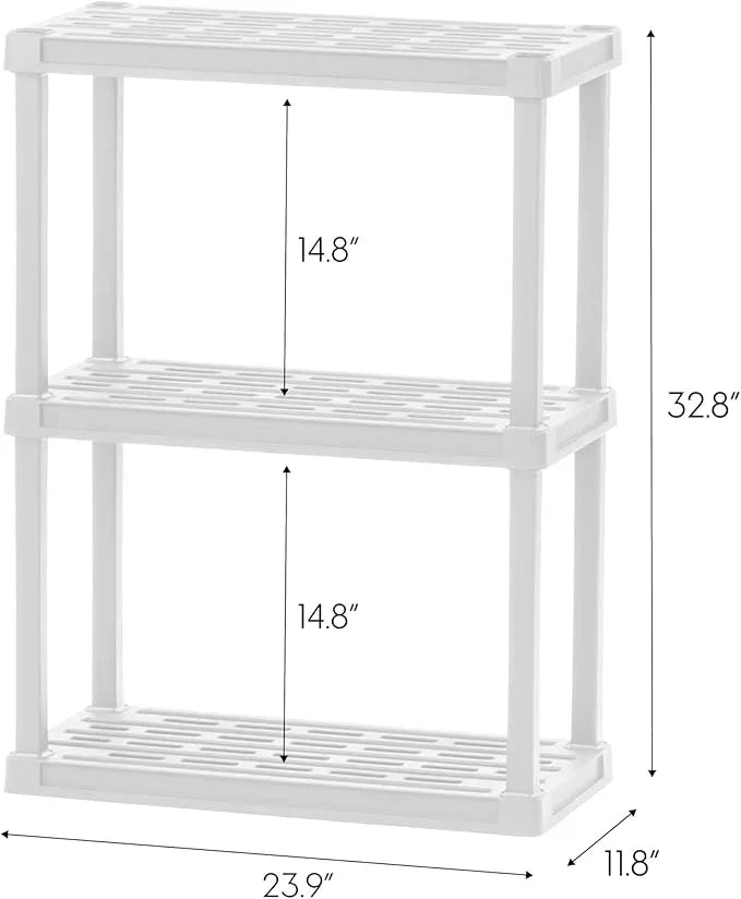 IRIS USA 3-Shelf Light Duty Plastic Storage Shelves, 150lb Capacity, 33" H x 24" W x 12" D, Medium Modular Shelving Unit Storage Organizer for Bathroom, Laundry, Garage & Home, Storage Rack - White - ModernBath