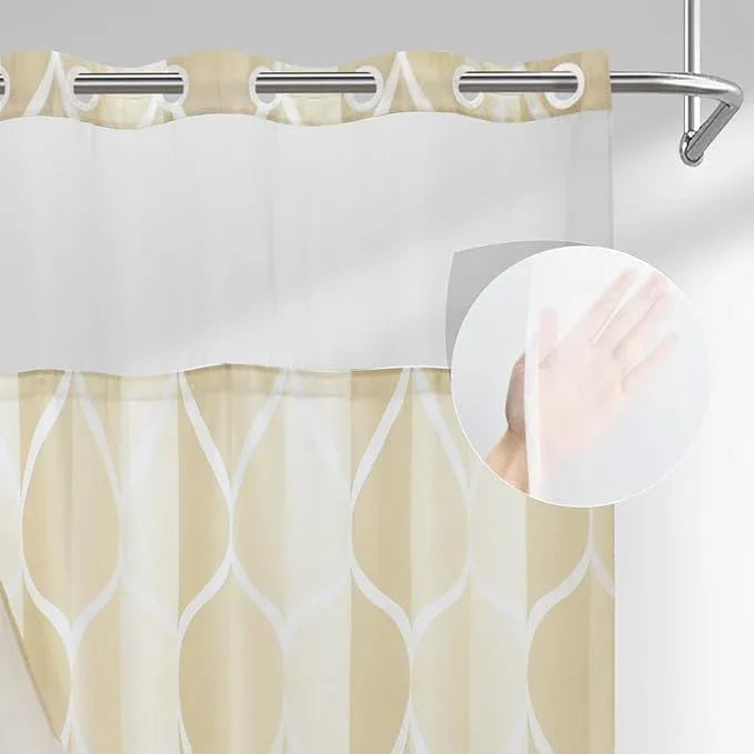 Yiatn No Hook Ivory Stall Size Shower Curtain with Snap in Fabric Liner Set - Hotel Style with See Through Mesh Top Window, Modern Geometric Waterdrop Design,Waterproof and Washable, 54x80 INCH - ModernBath