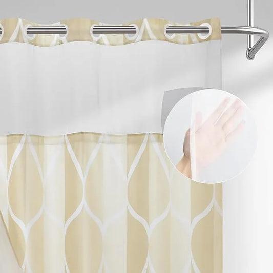 Yiatn No Hook Ivory Stall Size Shower Curtain with Snap in Fabric Liner Set - Hotel Style with See Through Mesh Top Window, Modern Geometric Waterdrop Design,Waterproof and Washable, 54x80 INCH - ModernBath
