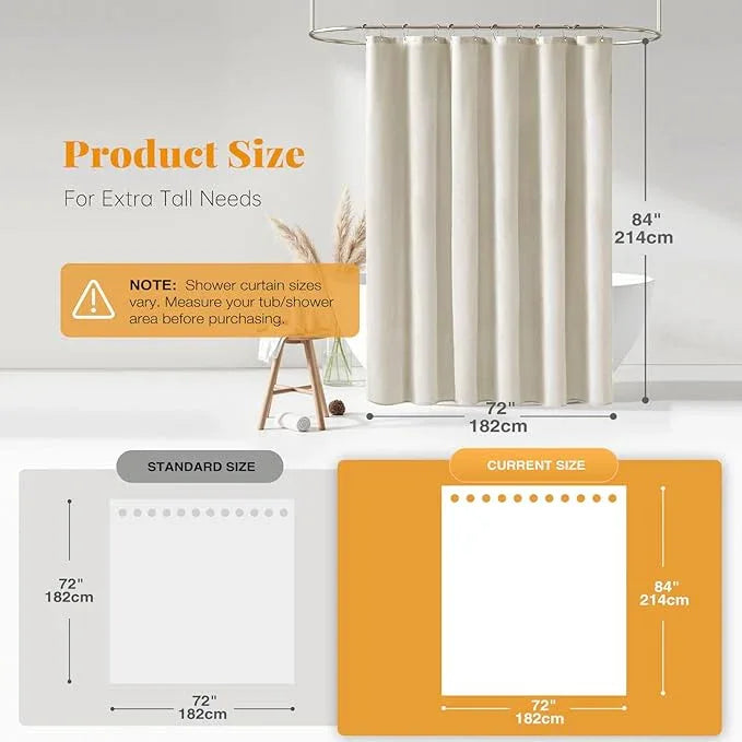 BTTN Long Fabric Shower Curtain - 72x80 Inch Linen Textured Heavy Duty Polyester Cloth Shower Curtain Set with 12 Plastic Hook, Hotel Luxury Waterproof Modern Shower Curtains for Bathroom, Light Cream - ModernBath