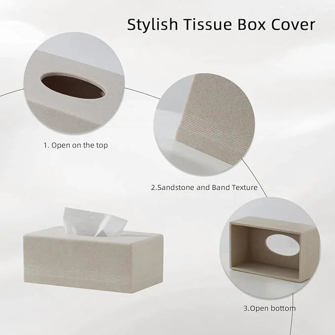 Haocoott Tissue Box Cover Rectangle, Resin Facial Tissues Holder Covers Rectangular Toilet Paper Holder Case Dispenser Home Decorative for Bathroom Kitchen Bedroom Living Room Office (Beige) - ModernBath