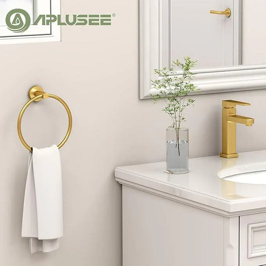 APLusee Towel Ring for Bathroom Wall, Brushed Gold Hand Towel Ring Holder, Heavy Duty SUS 304 Stainless Steel Modern Bathroom Accessories - ModernBath