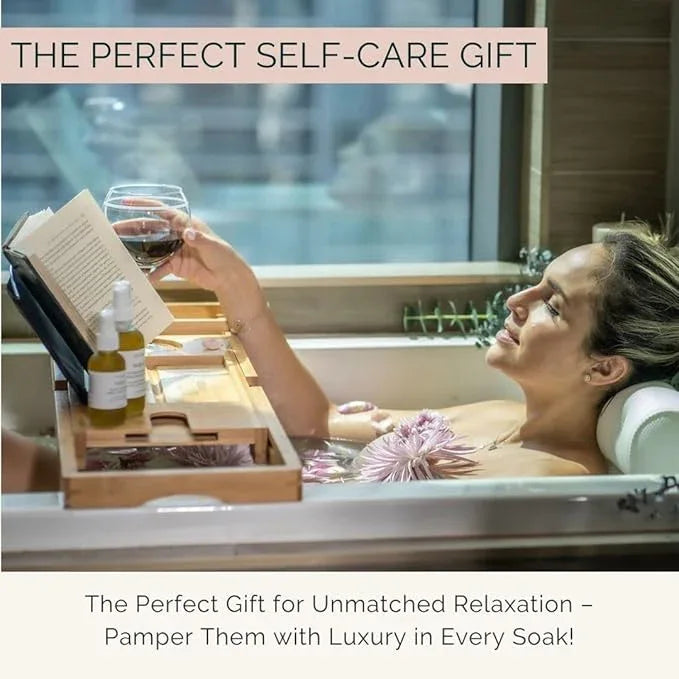 Bath Pillow and Bathtub Tray Set for Tub | Luxurious, Relaxing Home Spa Accessories with Bath Tub Pillows for Head and Neck, Foldable Bath Tray Caddy Organizer | Relaxation Gifts for Women Self Care - ModernBath