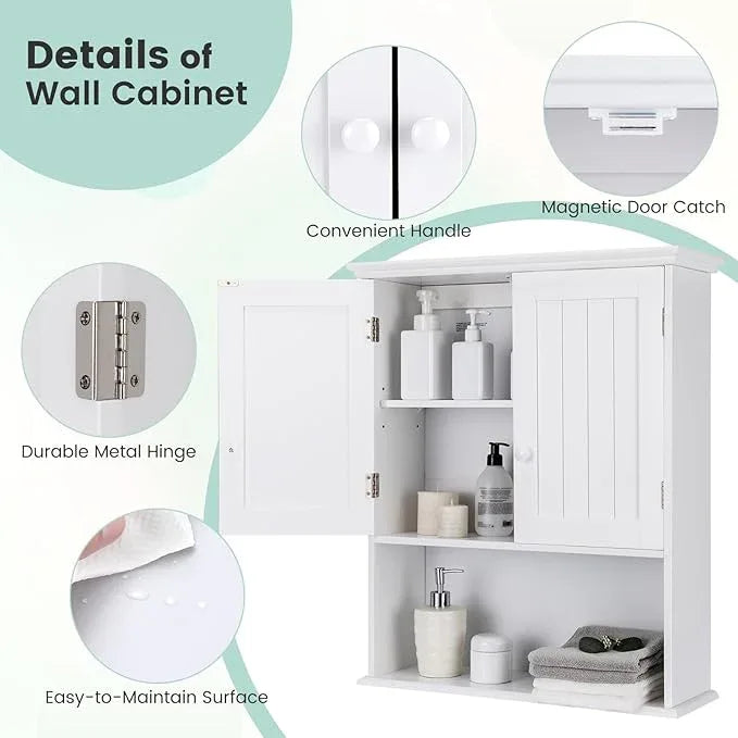 Giantex Bathroom Wall Cabinet, Wall Mounted Bathroom Cabinet with Adjustable Shelf, 2-Door, Over Toilet Storage Cabinet, Medicine Cabinets for Bathroom, Kitchen, Laundry Room, Cupboard (White) - ModernBath