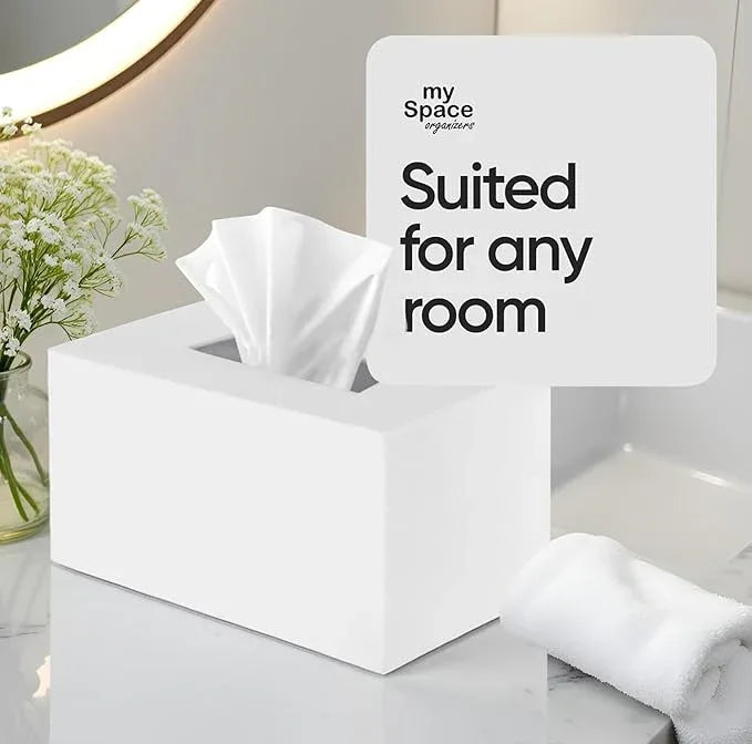 Tissue Box Cover Rectangle - Tissue Box Holder Rectangular - Compatible with Kleenex - Acrylic White Bathroom Accessories Decor - ModernBath