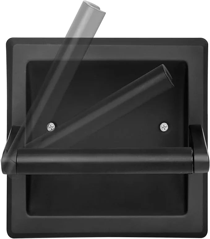 Recessed Toilet Paper Holder for Large Rolls, Pivoting Stainless Steel in Wall Toilet Paper Holder, Wall Mounted Bathroom Tissue Roll Dispenser with Modern Matte Black Finish - ModernBath