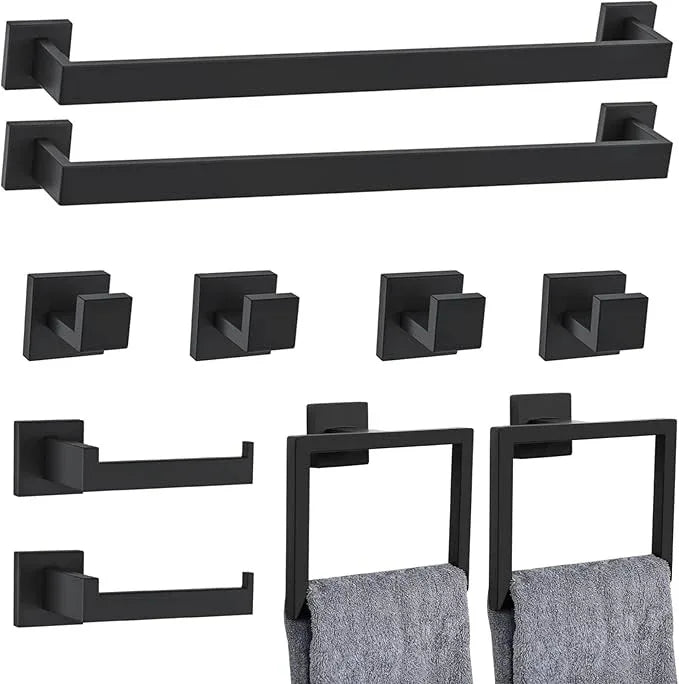 10-Piece Matte Black Bathroom Hardware Set,Towel Bar Set for Bathroom Include 23.6 inch Towel Bar,Towel Ring,Toilet Paper Holder Towel Hooks,Stainless Steel Wall Mounted - ModernBath