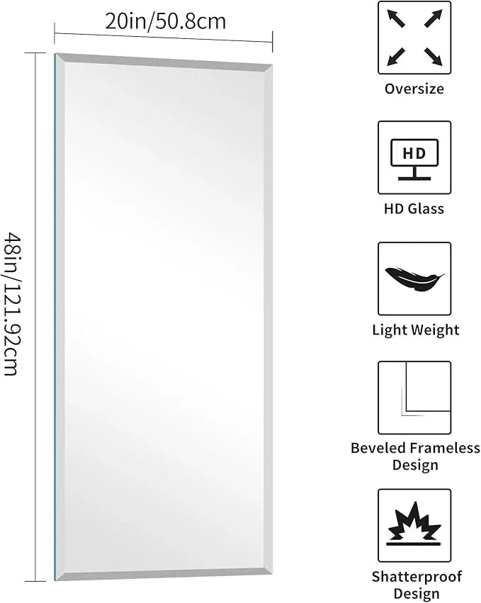 KOCUUY Beveled Mirror, 20x48 Inch Frameless Bathroom Mirror for Over Sink, Upgraded Shatterproof Beveled Unframed Design Mirror for Bathroom, Bedroom, Hang Horizontal/Vertical - ModernBath