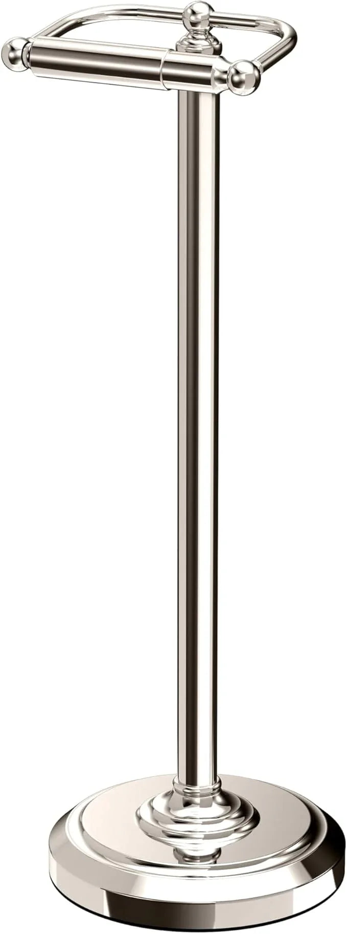Gatco 1436PN, Freestanding Toilet Paper Holder, 22” H, Polished Nickel/Floor Standing Weighted Base Toilet Paper Holder Stand - ModernBath