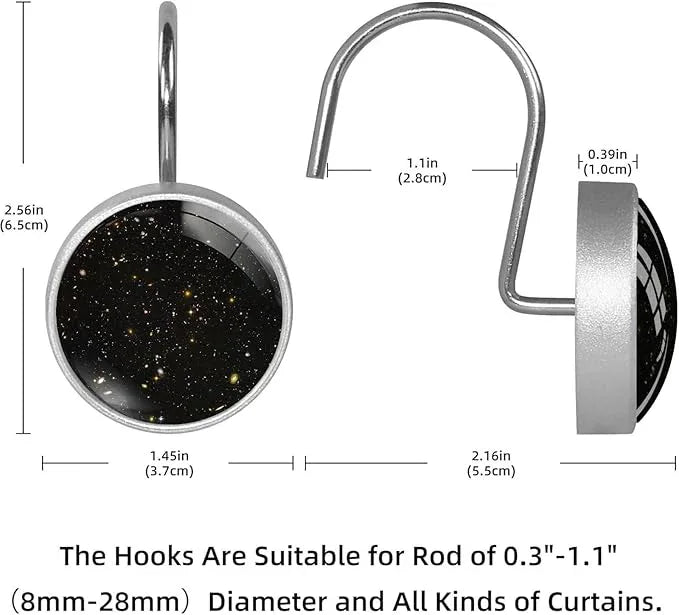 Universe Galaxy Shower Curtain Hooks Set of 12 Rustproof Metal Shower Hooks for Curtains Rods Shower Curtain Rings for Bathroom Living Room Bedroom Decor - ModernBath