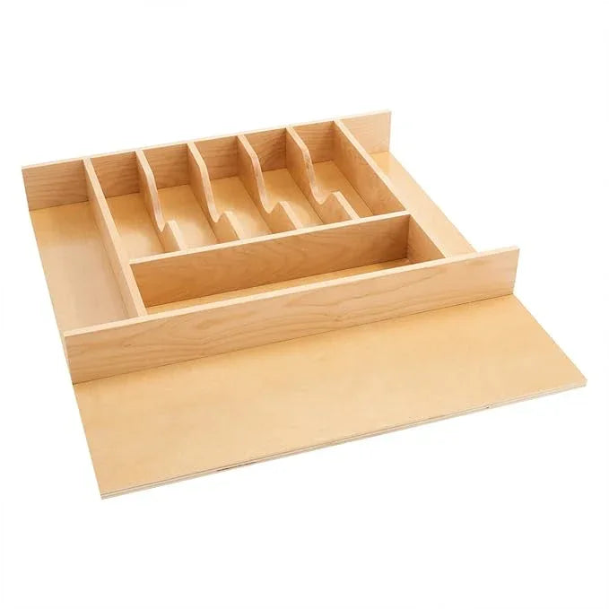 Rev-A-Shelf Trim-to-Fit Silverware Drawer Organizer for Kitchen Utensil Cutlery Cabinet Storage, Natural Maple Wood 9 Compartment Tray Insert, 4WCT-3 - ModernBath