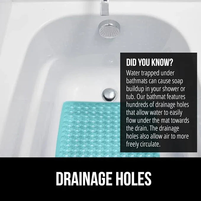 GORILLA GRIP Patented Bath Tub Shower Mat, Machine Washable Bathtub Floor Liner Mats, Suction Cups and Drain Holes to Keep Tubs Clean, Soft on Feet, Bathroom Essentials, 35x16 Inch, Clear Turquoise - ModernBath
