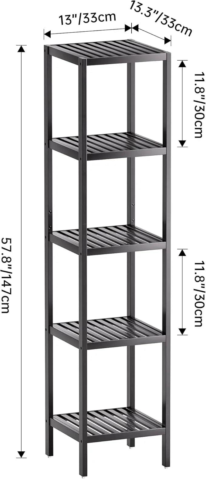 SMIBUY Bathroom Storage Shelf, 5-Tier Bamboo Rack Organizer, Multifunctional Shelving Unit for Living Room Bedroom Kitchen (Black) - ModernBath