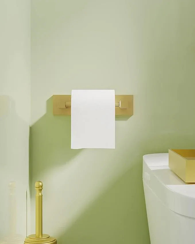 Ruacq Gold Toilet Paper Holder Double Post Pivoting Square Tissue Holders Roll Holder Hangers Brushed Gold Toilet Paper Stand Bathroom Stainless Steel and Zinc Alloy Modern Wall Mounted - ModernBath