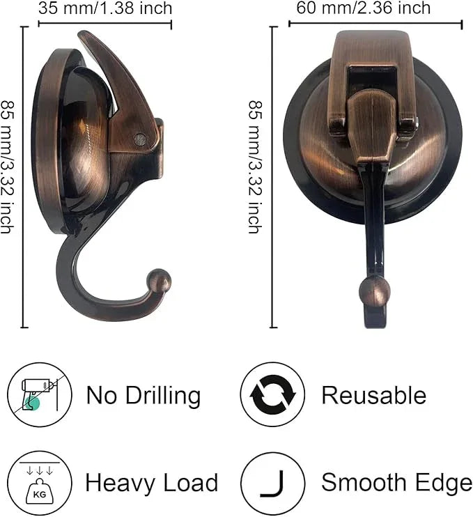 Heavy Duty Vacuum Suction Shower Hooks - Glass Suction Cup Hooks, Bathroom Robe Hooks - Reusable, No Hole Punched - Antique Brass, 4 Pack - ModernBath