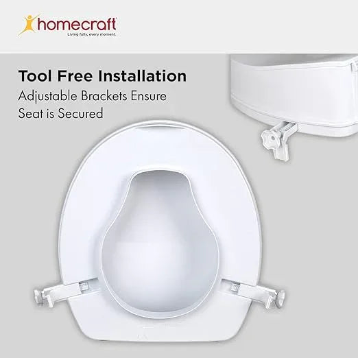 Homecraft Savanah Raised Toilet Seat with Lid, 6" Elevated Seat for Seniors, Universal Fit for Most Standard Toilets, Portable & Tool-Free, Seat Riser, Ergonomic Design, White - ModernBath