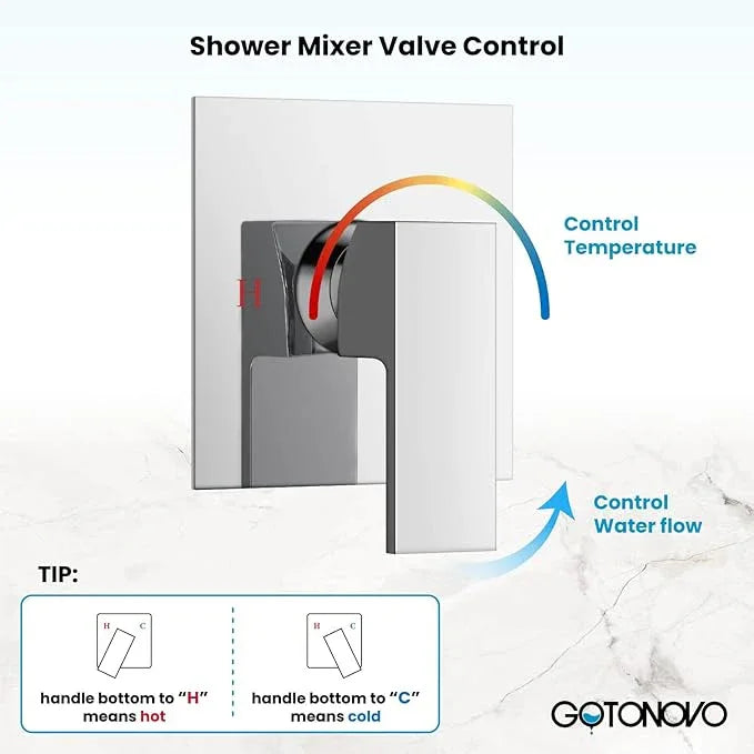 gotonovo Rainfall Shower Faucet Set System Shower Trim Kit with 10 Inch Rain Shower Head Bathroom Mixer Shower Complete Combo Single Handle Wall Mounted Female Thread Rough-in Valve Polished Chrome - ModernBath