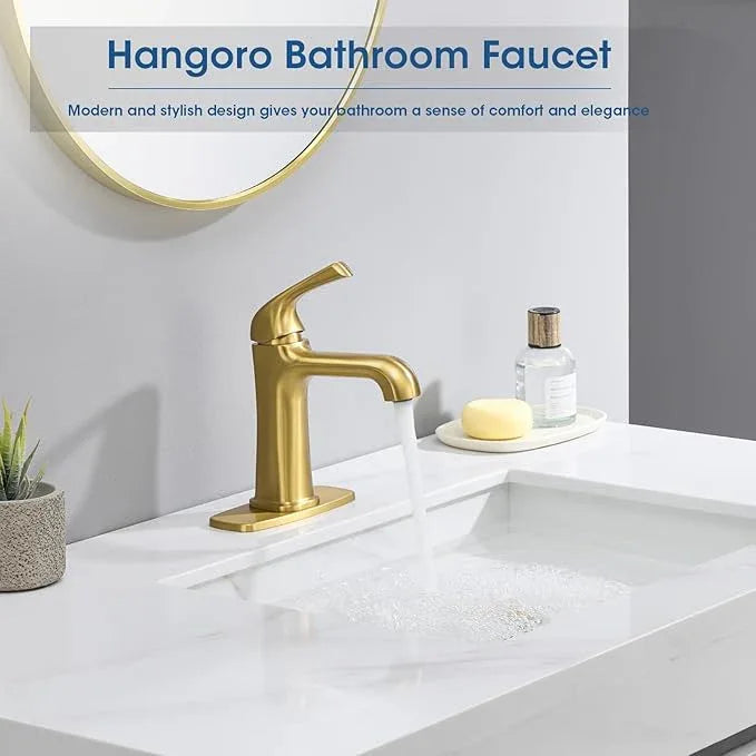 Single Hole Bathroom Faucet,‎Bathroom Sink Faucet,Brushed Gold Bathroom Faucet 1 Hole,with Pop Up Drain and cUPC Supply Lines for Vanity,Lavatory RV Farmhouse (HG-8901-BG) - ModernBath