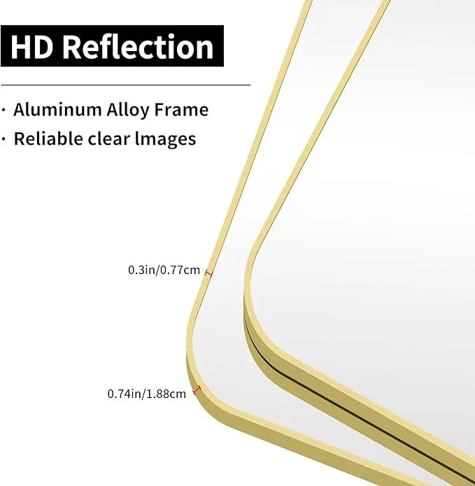 CIVENO 55"x30" Gold Bathroom Mirror, Large Rectangle Mirror, Rectangular Wall Mirror, Rounded Corner Vanity Mirror with Aluminum Metal Frame for Bathroom Bedroom Living Room Horizontal/Vertical - ModernBath