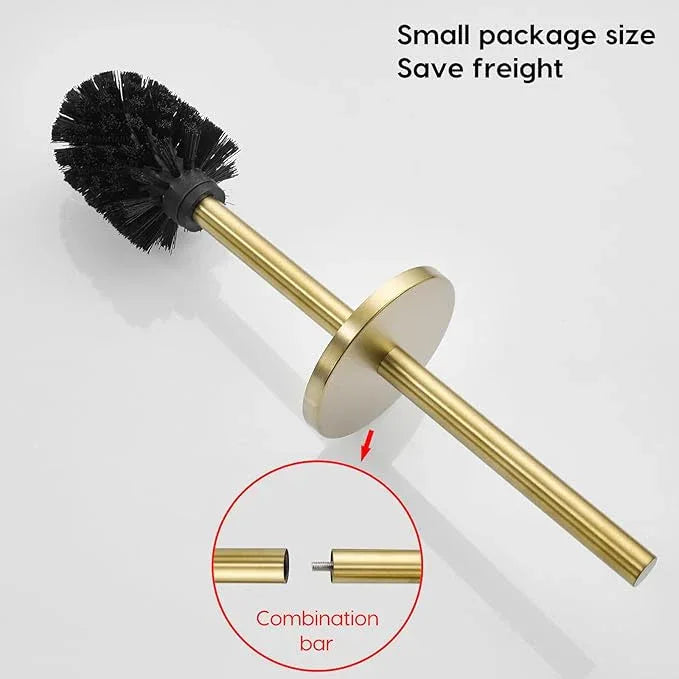 Gold Brushed Stainless Steel Toilet Brush and Cover, No-Punch Hook Base Dual Purpose Toilet Brush Holder with Removable Inner Bucket and Splash Cover - Soft Bristles (Brushed Gold) - ModernBath