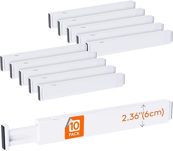 Lifewit 10 Pack Kitchen Drawer Dividers 2.36" High, 16"-22" Adjustable Drawer Organizer for Utensils/Clothes/Makeup, Plastic Expandable Separators in Dresser/Bedroom/Bathroom/Office Storage - ModernBath