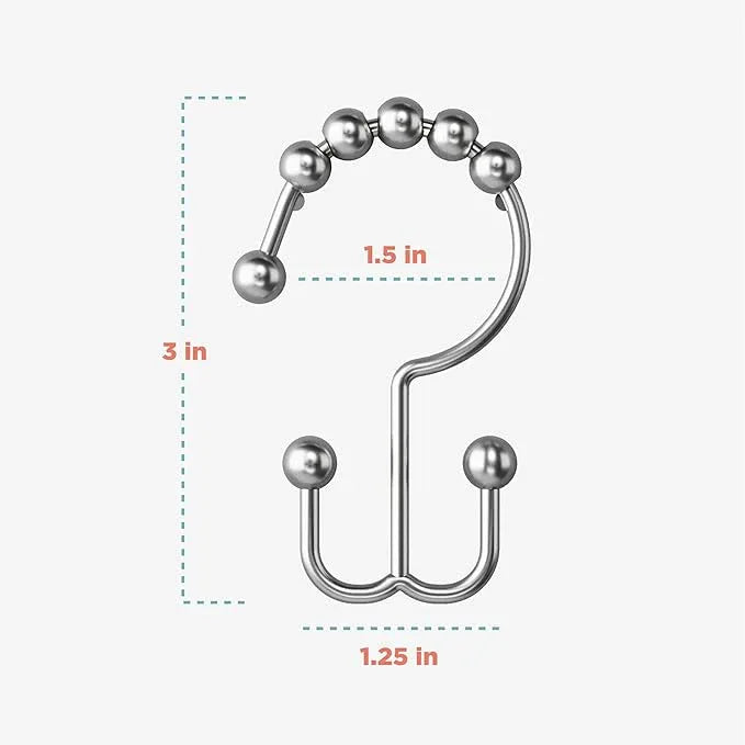 Maytex Shower Curtain Hooks, Shower Curtain Rings, Rust-Resistant Decorative Double Roller Glide Shower Hooks, Shower Rings for Bathroom Shower Rods, Curtains, Liners, Set of 12, Brushed Nickel - ModernBath