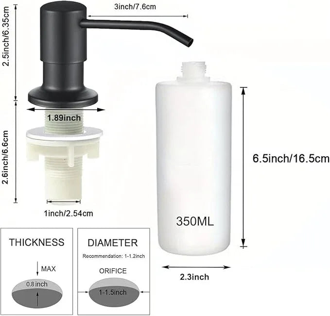 Soap Dispenser for Kitchen Sink,Stainless Steel Built in Soap Dispenser Countertop Pump Head,Dish Soap Hand Lotion Dispenser with Refillable 13.5OZ Bottle - ModernBath
