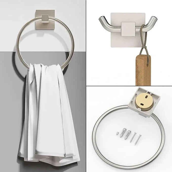 RUACQ Towel Ring for Bathroom, Square Base Hand Towel Holder Hangers Wall Mount, Heavy Duty, Stainless Steel(Brushed Nickel) - ModernBath