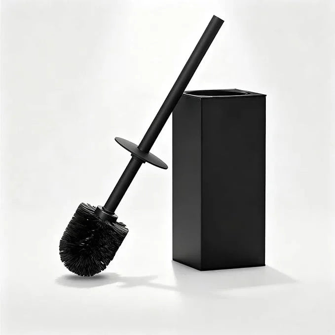 Toilet Brush and Holder Set, NEWRAIN Stainless Steel Toilet Brush with Long Brush Handle, Matte Black Toilet Scrubber and Covered Holder, Square Design Sturdy and Space Saving - ModernBath