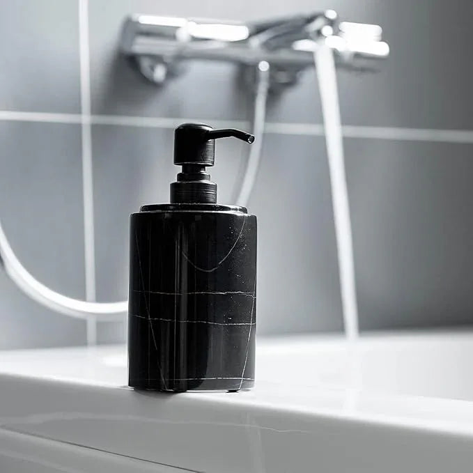 JIMEI Black Marble Soap Dispenser Hand or Dish for Bathroom & Kitchen - Decorative Natural Marble Stone Liquid Soap/Lotion Dispenser - Stainless Steel Soap Dispenser Easy-Glide Pump - Refillable - ModernBath