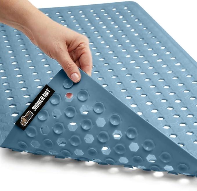 GORILLA GRIP Patented Bath Tub Shower Mat, Machine Washable Bathtub Floor Liner Mats, Suction Cups and Drain Holes to Keep Tubs Clean, Soft on Feet, Bathroom Essentials, 35x16 Inch, Sky Blue Opaque - ModernBath
