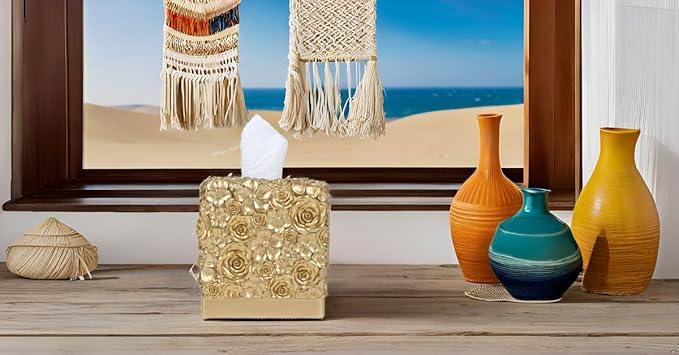Hymmah Modern Square Tissue Box Cover Holder,Bathroom Accessories Decor Unique Design Tissue Box Cover for Bathroom Vanity Counter Tops Also Great for Bedrooms and Living Rooms - ModernBath