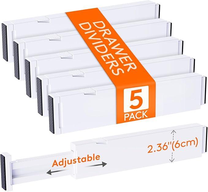 Lifewit 5 Pack Clothes Drawer Dividers 2.36" High, 11"-17" Adjustable Drawer Organizer for Clothing/Makeup, Plastic Expandable Separators in Kitchen/Dresser/Bathroom/Office Organization & Storage - ModernBath
