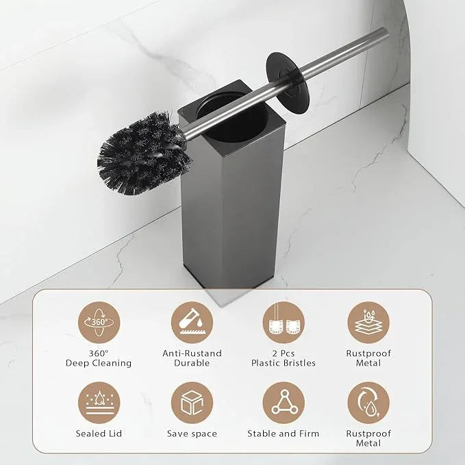 BGL Standing Toilet Brush and Holder GunGrey Aluminium Toilet Bowl Cleaner Brush and Holder for Bathroom Storage and Organization, Square Design Sturdy and Space Saving - ModernBath