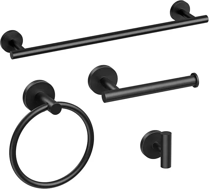 Matte Black Towel Bar Set, 24 Inch Bathroom Hardware Set, Wall Mounted Bathroom Towel Holder Set, Modern Bathroom Accessories, Durable SUS304 Stainless Steel, 4-Piece - ModernBath