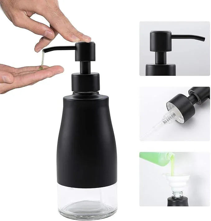 Gaussra Black Soap Dispenser with Coasterand Stickers, Refillable Liquid Stainless Steel Soap Dispenser for Kitchen Sink, Bathroom Countertop (11OZ / 320ML) - ModernBath