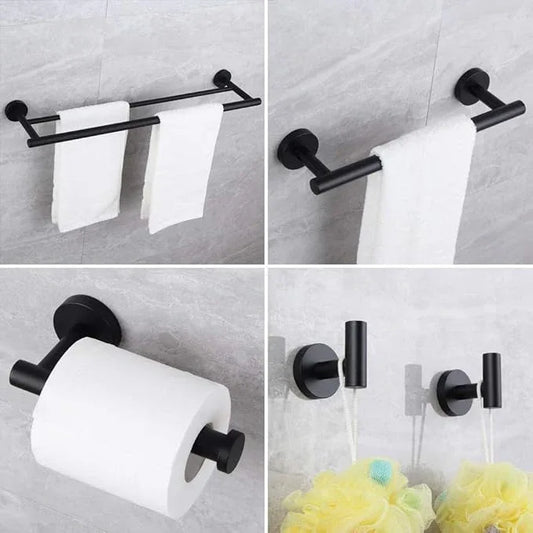 Matte Black Bathroom Accessories Kit 5-Pieces Bathroom Hardware Set Wall Mounted - Includes 24" Double Towel Bar, 12" Hand Towel Bar, Toilet Paper Holder, 2X Robe Towel Hooks … - ModernBath