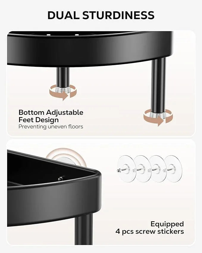 Nieifi Corner Shower Caddy Stand-3 Tier Rustproof Anodized Aluminum Standing Shower Organizer-Shower Caddy Corner-Dual Stability to Anti-Shaking-Height-Adjustable Legs for Uneven Surfaces-Black - ModernBath
