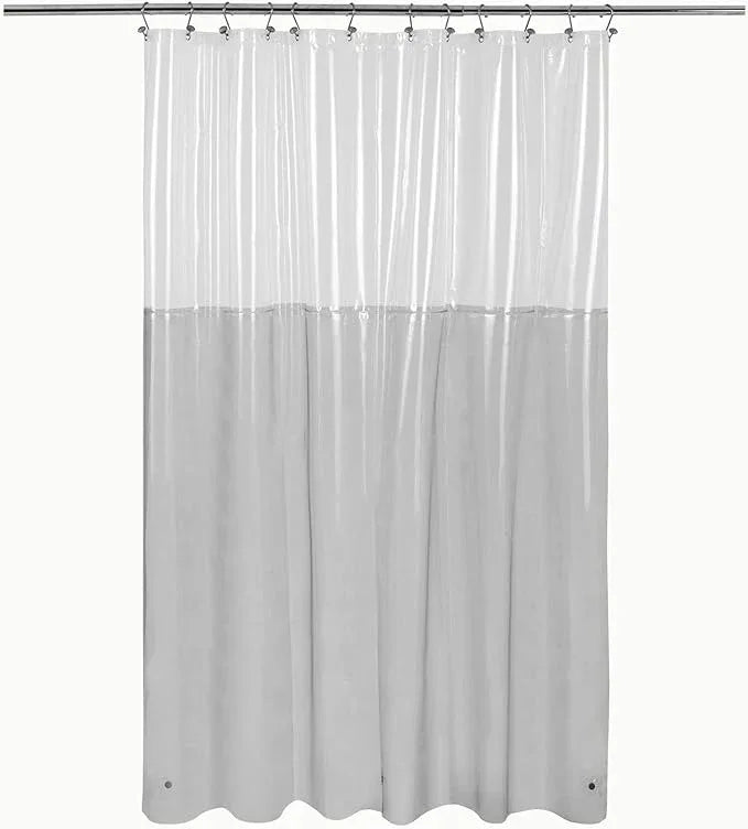 Shower Curtain Liner with 3 Magnets - Heavy Duty PEVA Plastic Shower Curtain for Bathroom, Waterproof Vinyl & See Through Liner, Metal Grommets - Color Block Clear/Black, 72x72 - ModernBath