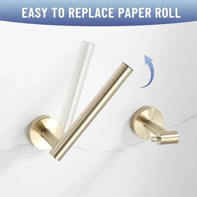 BVL Toilet Paper Holder Brushed Gold Wall Mount Stainless Steel 304 Large Mega Roll - ModernBath