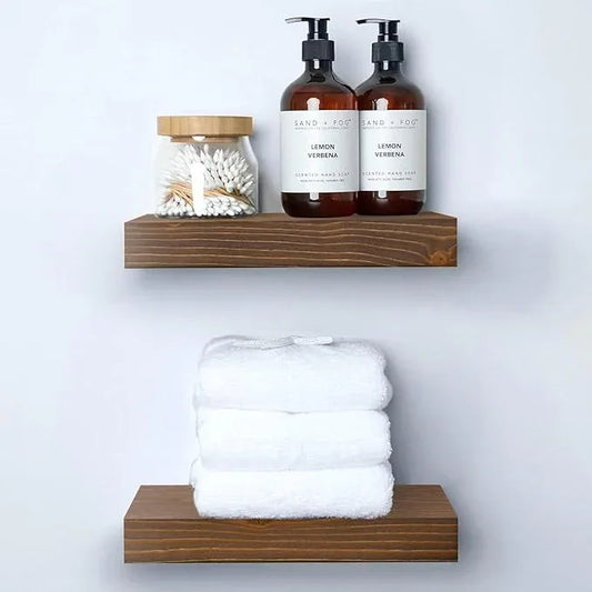 Homeforia Classic Walnut 12 inch Floating Shelf, High End Solid Real Wood Small 12inch Floating Shelves for Wall Mounted, 12in Floating Shelves, Heavy Duty Bracket, 12 X 6.5 X 1.75 inches, Set of 2 - ModernBath