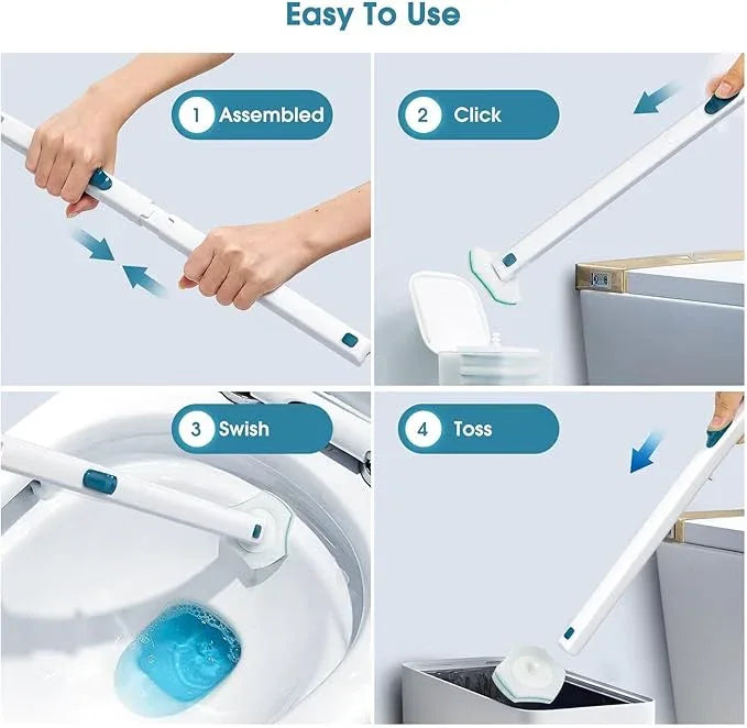 Disposable Toilet Brush with 48 PCS Refills, Disposables Toilets Cleaning System with Handle, Storage Caddy and 48Toilet Bowl Refill Heads for Bathroom Cleaning - ModernBath